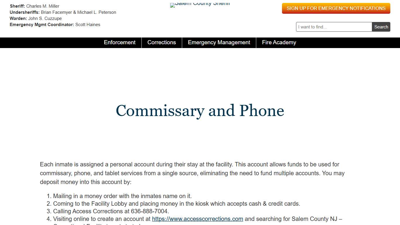 Commissary and Phone | Salem County Sheriff's Office